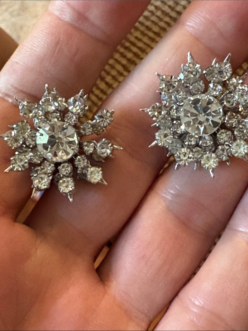 Vintage Crystal CORO Flower Cluster Earrings - Silver Tone